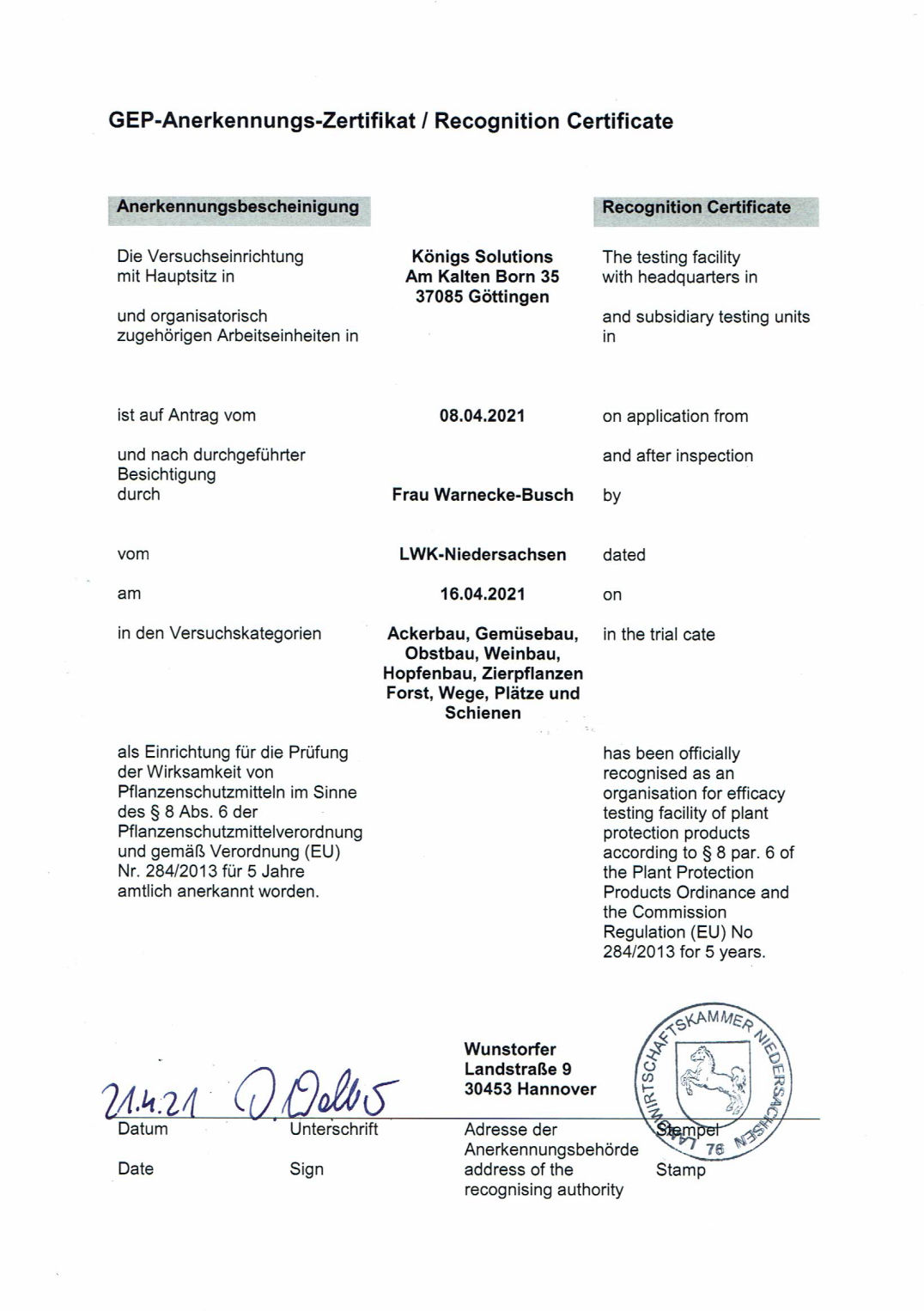 GEP Zertifikat